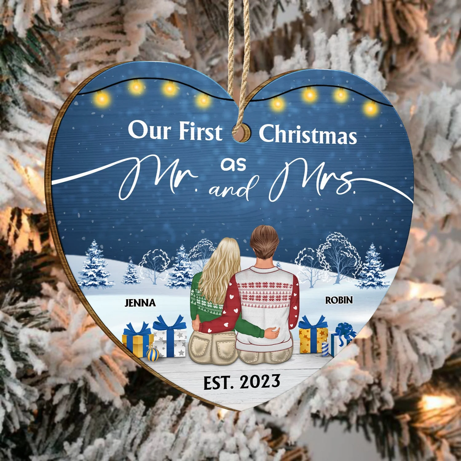 Our First Christmas Married - Gift For Couples - Personalized Custom Shaped Wooden Ornament - Image 4