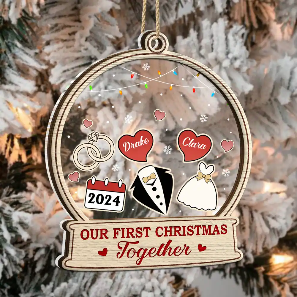 Our First Christmas Married Husband And Wife - Personalized 2-Layered Mix Ornament - Image 3
