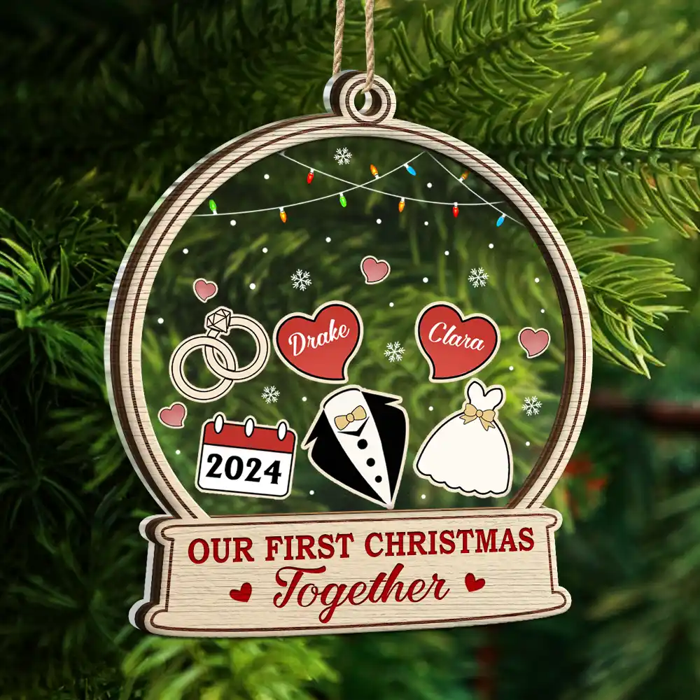 Our First Christmas Married Husband And Wife - Personalized 2-Layered Mix Ornament - Image 5