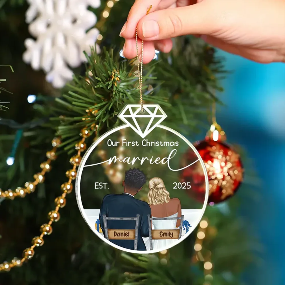 Our First Christmas Married - Personalized Custom Shaped Acrylic Ornament - Image 4