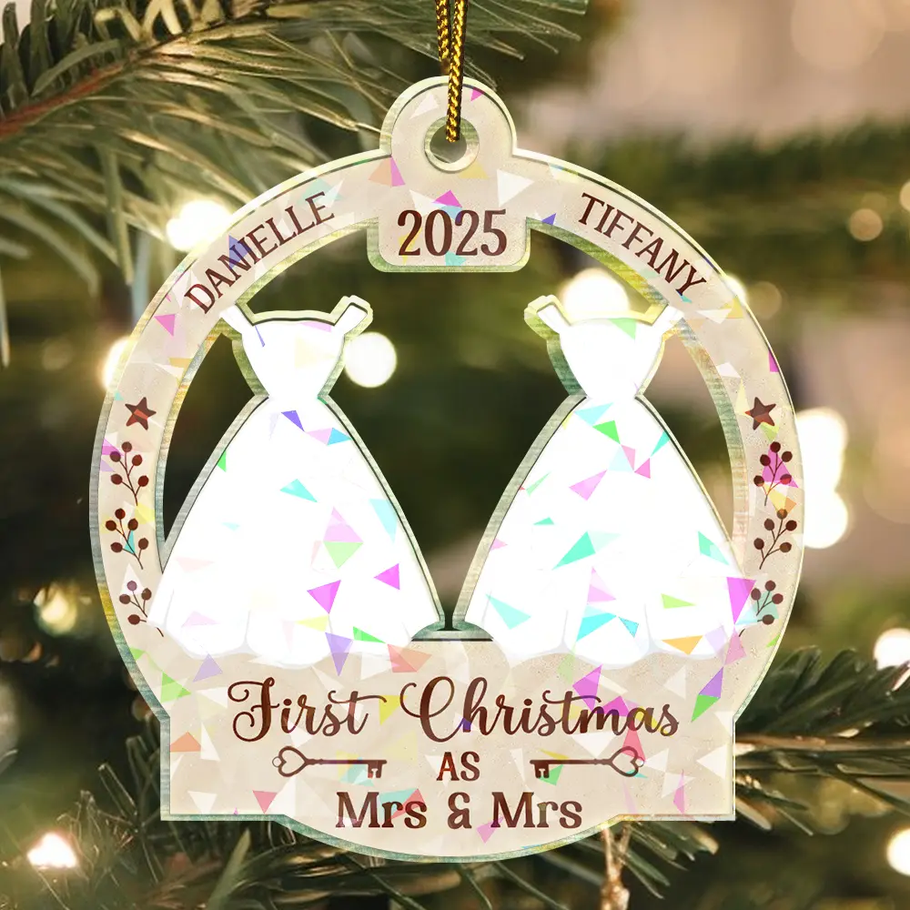 Our First Christmas Married - Personalized Holographic Acrylic Ornament - Image 2