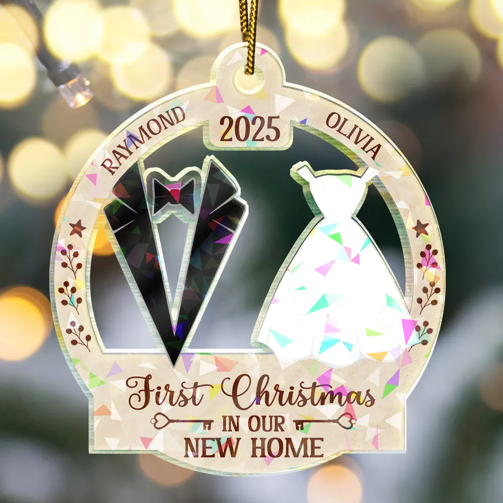 Our First Christmas Married - Personalized Holographic Acrylic Ornament - Image 4