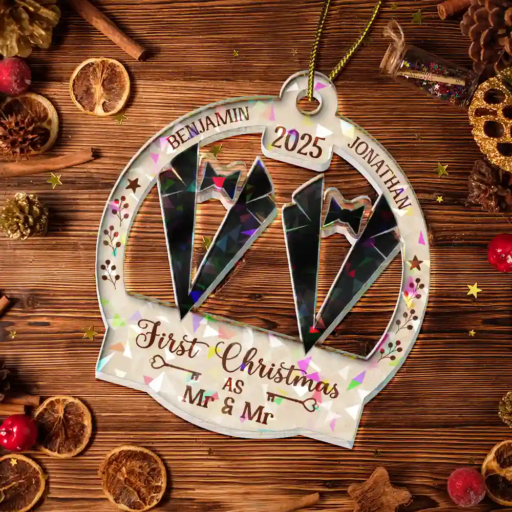 Our First Christmas Married - Personalized Holographic Acrylic Ornament - Image 6