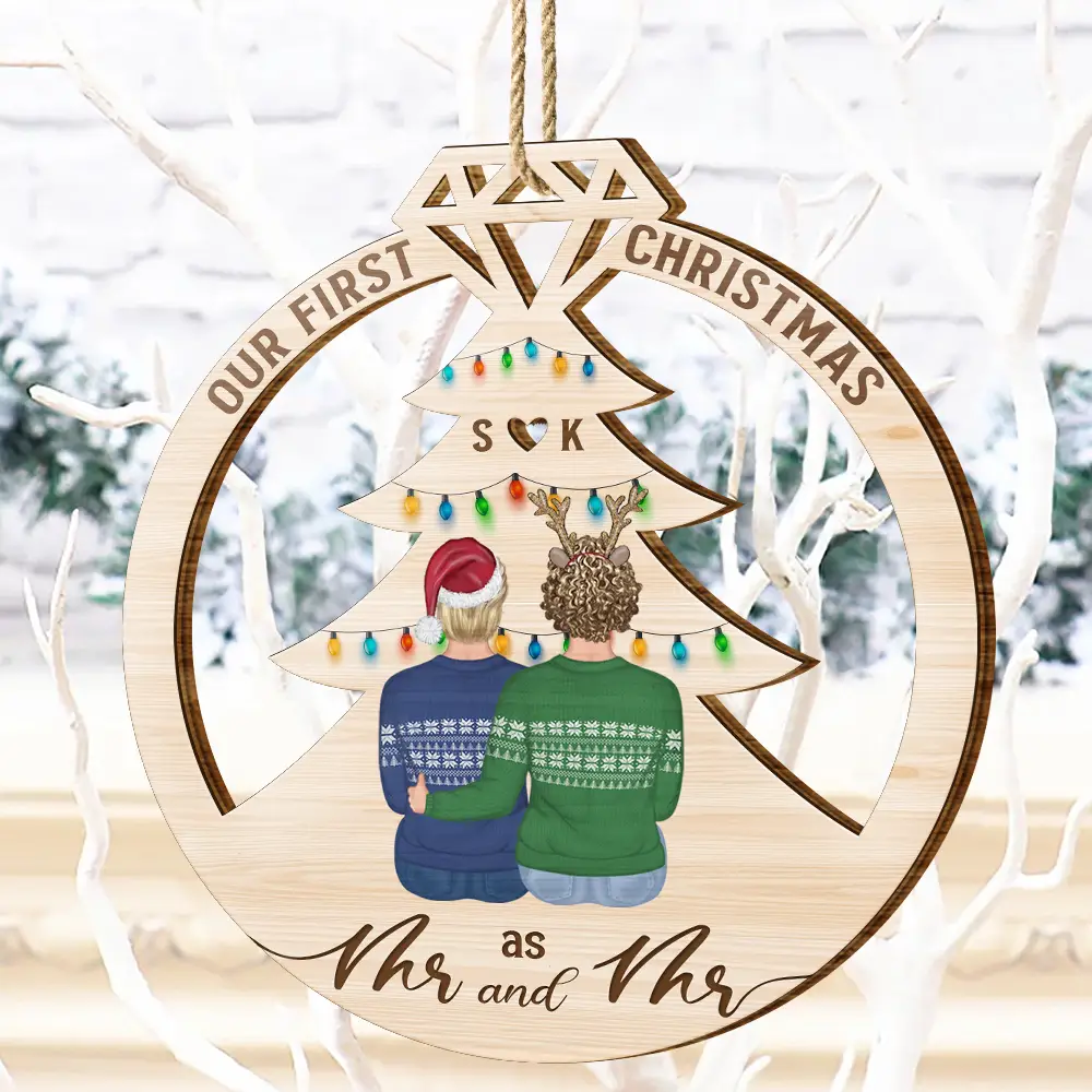 Our First Christmas Married - Personalized Wooden Cutout Ornament - Image 4