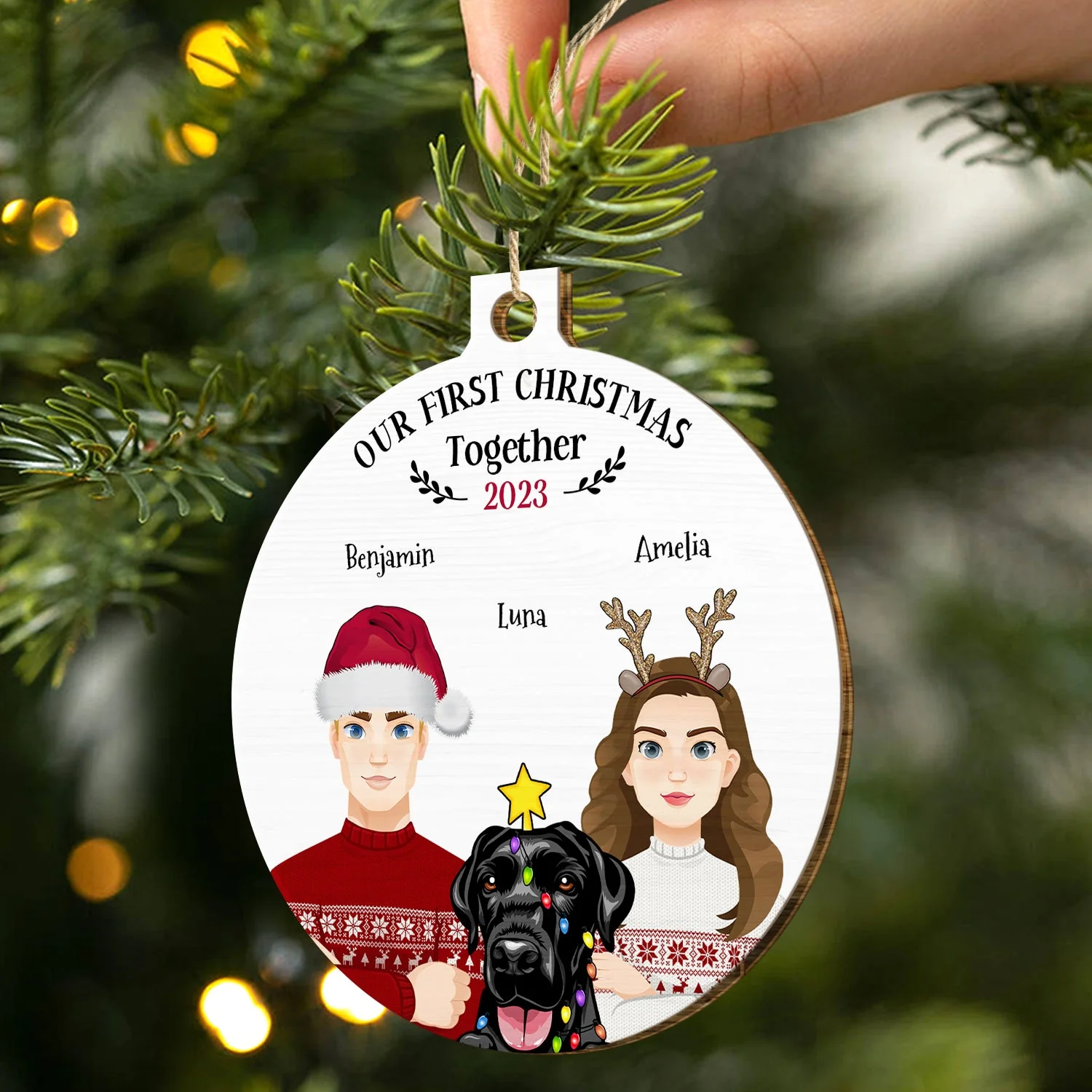 Our First Christmas Together - Christmas Gift For Dog Lovers - Personalized Custom Shaped Wooden Ornament - Image 2