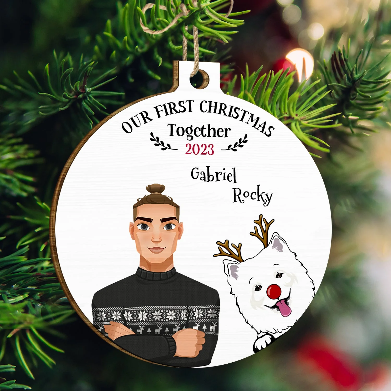 Our First Christmas Together - Christmas Gift For Dog Lovers - Personalized Custom Shaped Wooden Ornament - Image 3