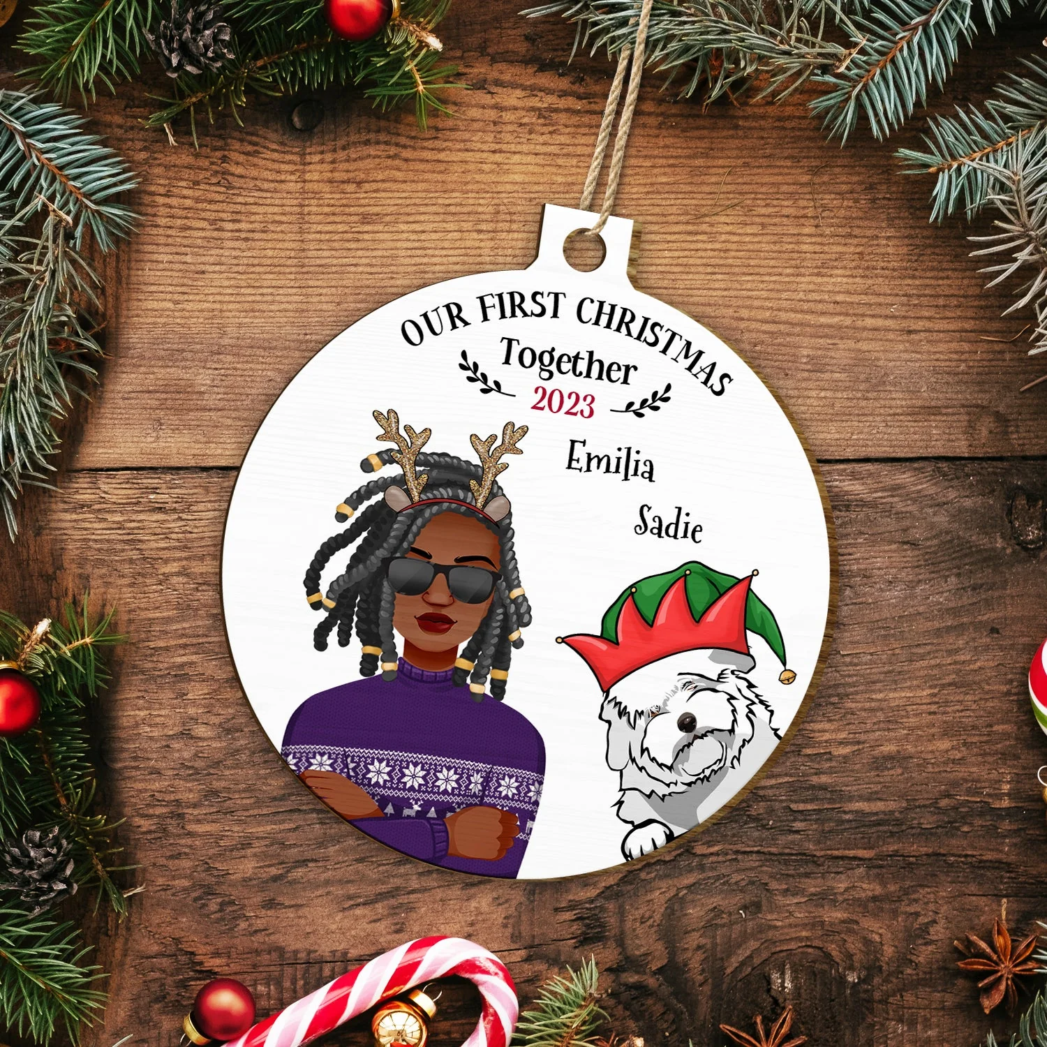 Our First Christmas Together - Christmas Gift For Dog Lovers - Personalized Custom Shaped Wooden Ornament - Image 5