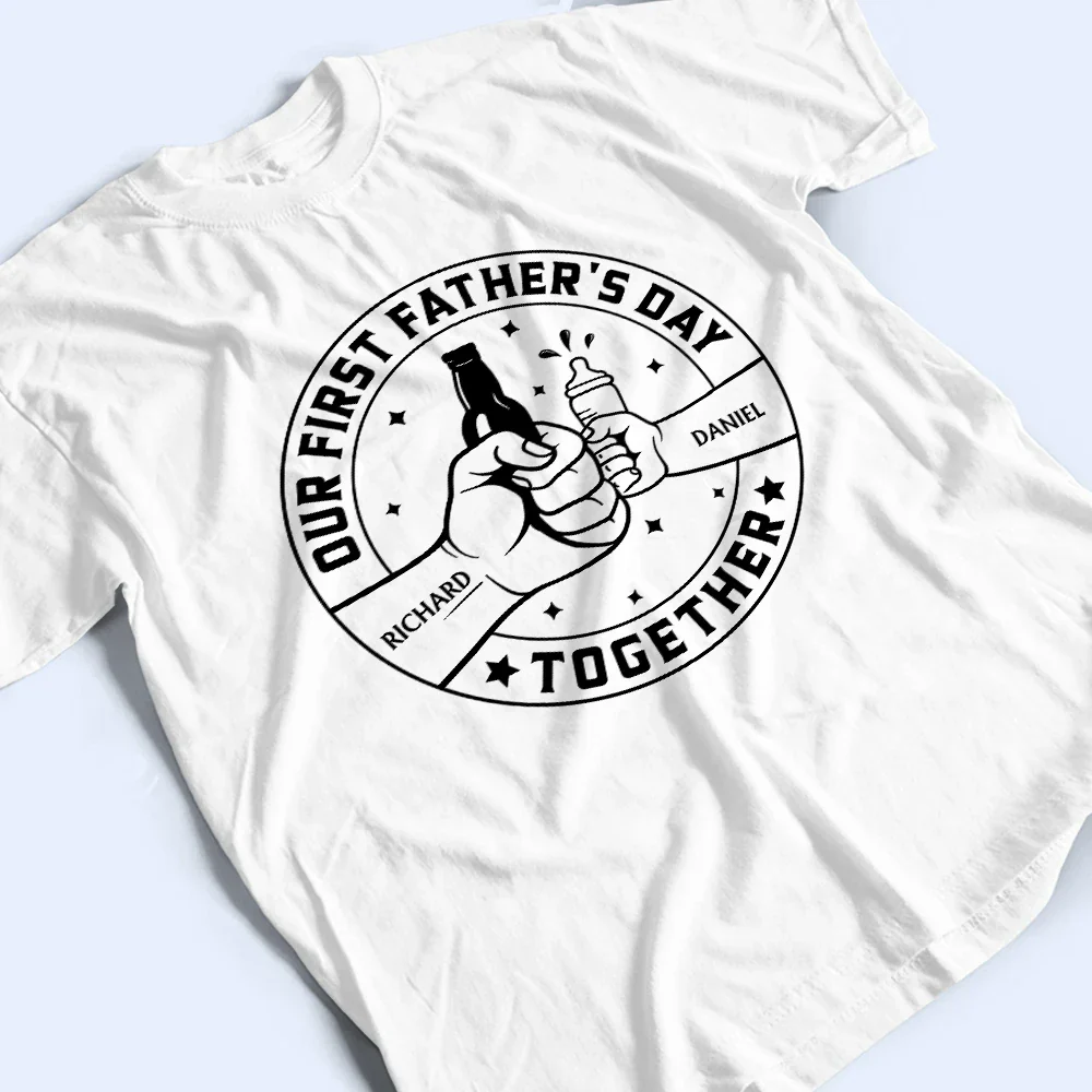 Our First Father's Day Together Cheers - Personalized Combo T Shirt And Baby Onesie - Image 4