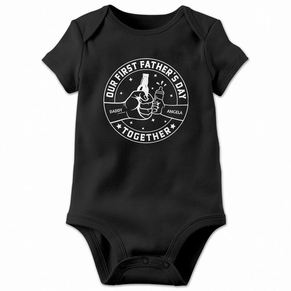 Our First Father's Day Together Cheers - Personalized Combo T Shirt And Baby Onesie - Image 5