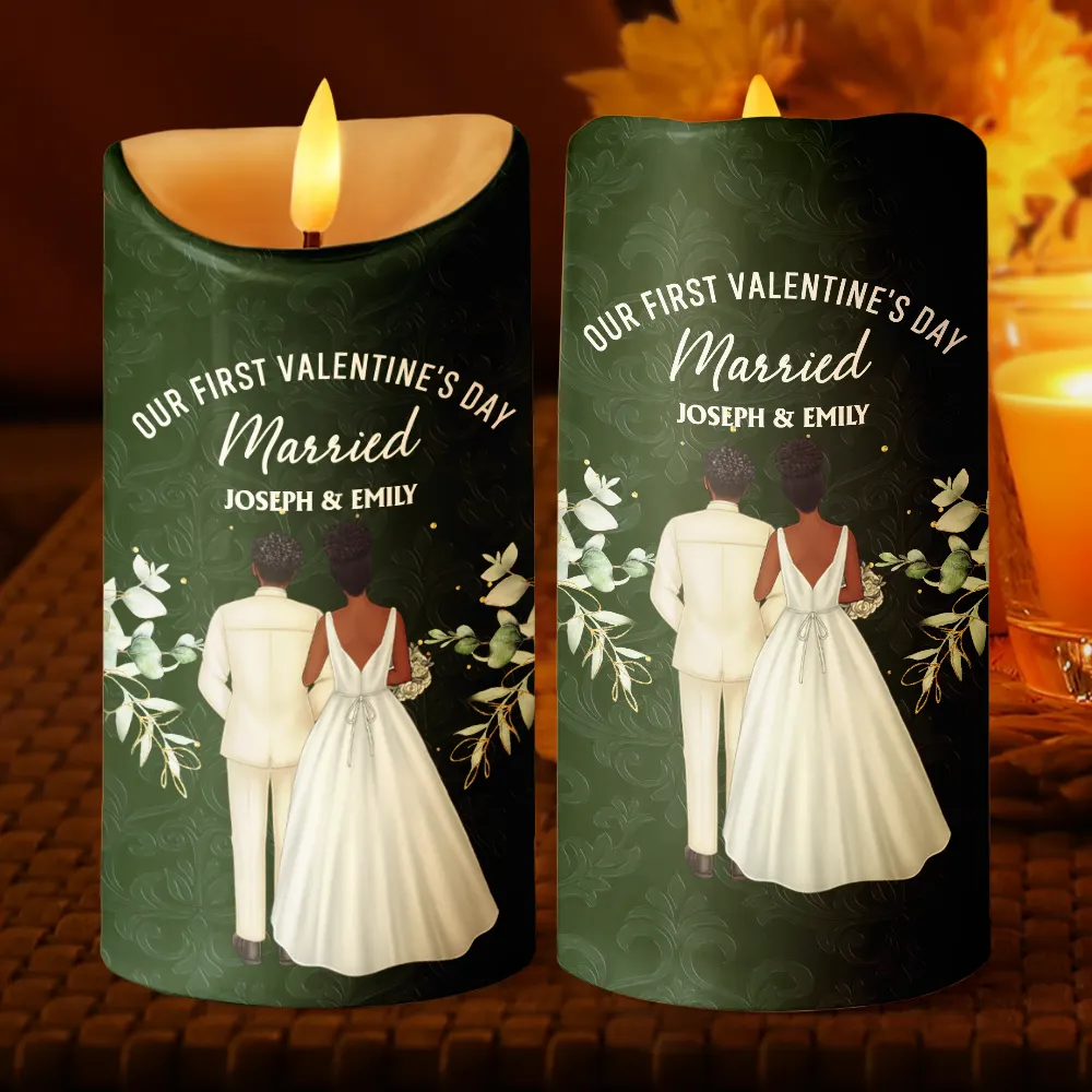 Our First Valentine As Mr & Mrs Wedding Couple Pet - Personalized Flameless LED Candle - Image 2