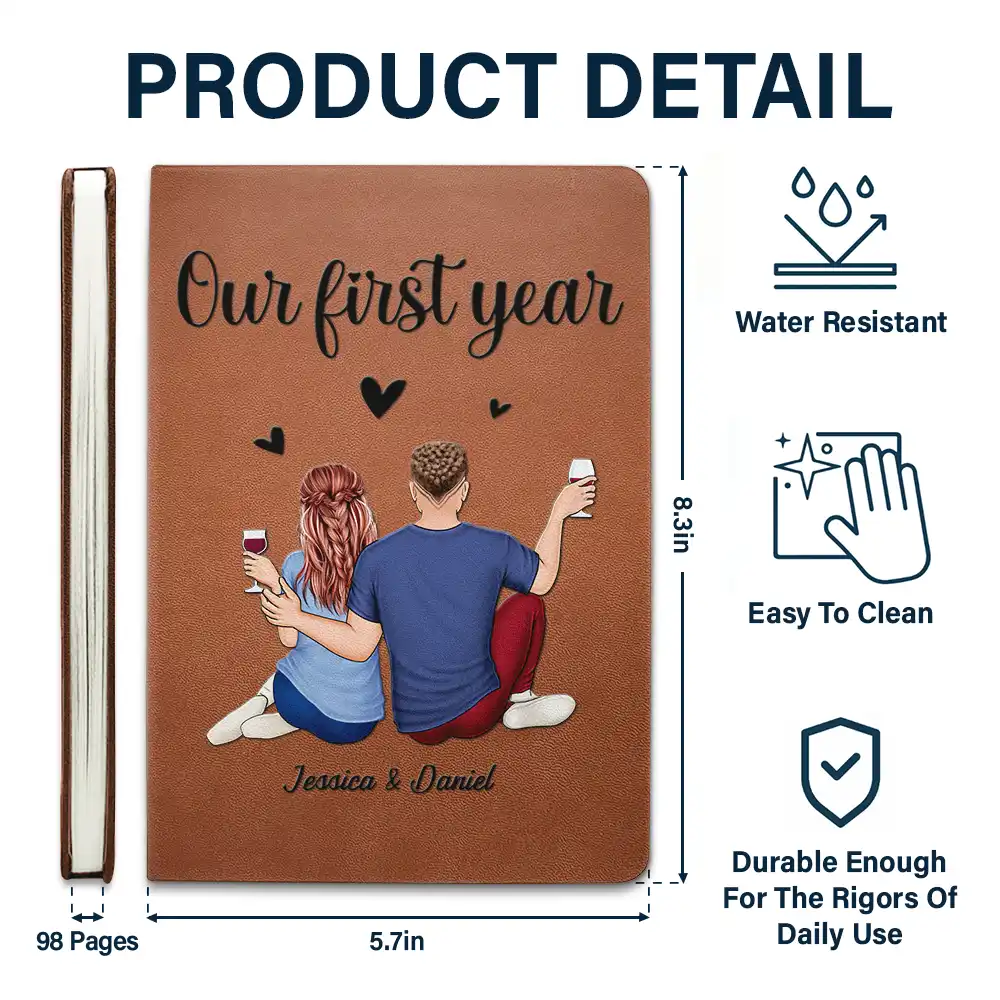 Our First Year Couple Anniversary - Personalized Leather Journal - Image 5