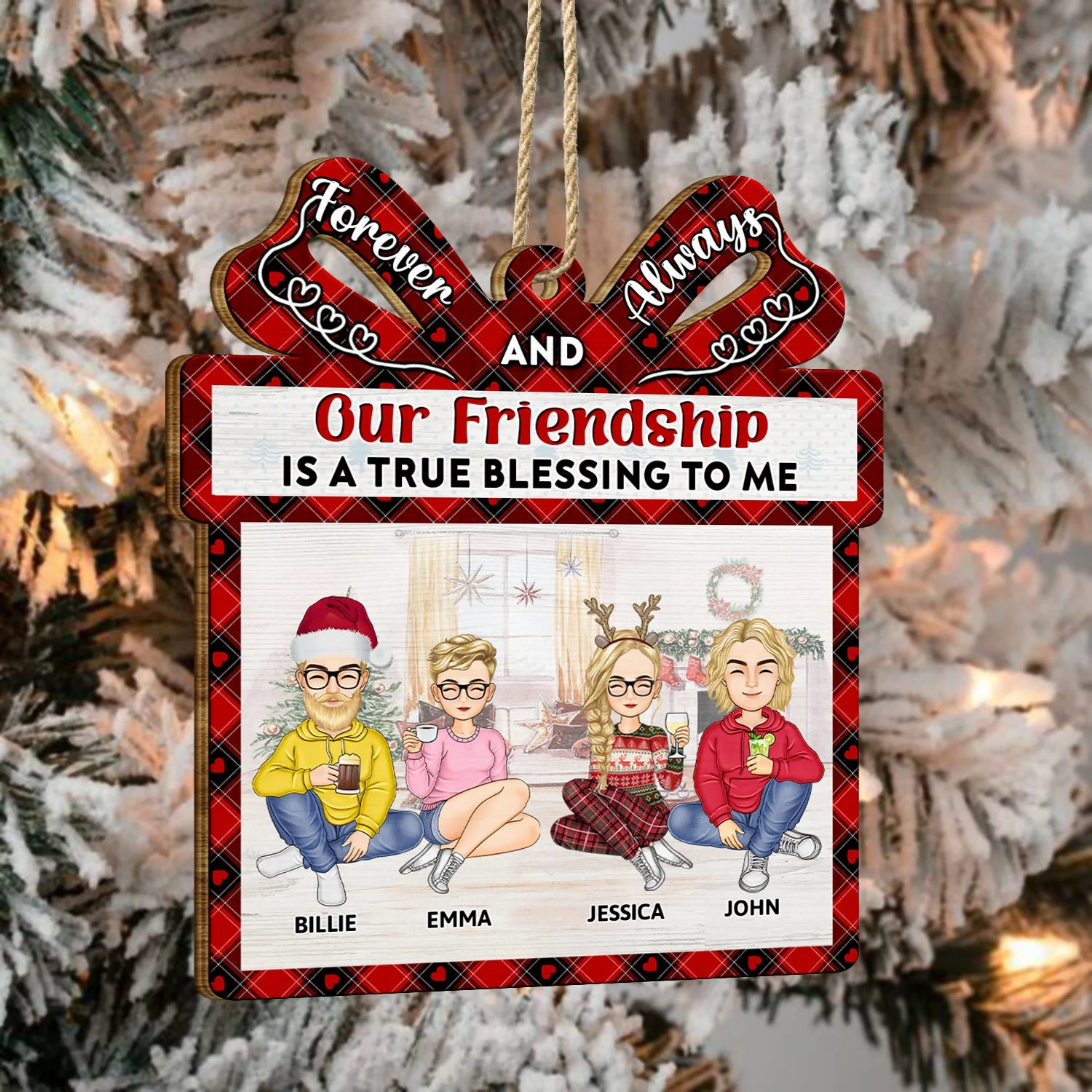 Our Friendship Is A True Blessing Cartoon - Christmas Gifts For Besties, Best Friends - Personalized Custom Shaped Wooden Ornament - Image 4
