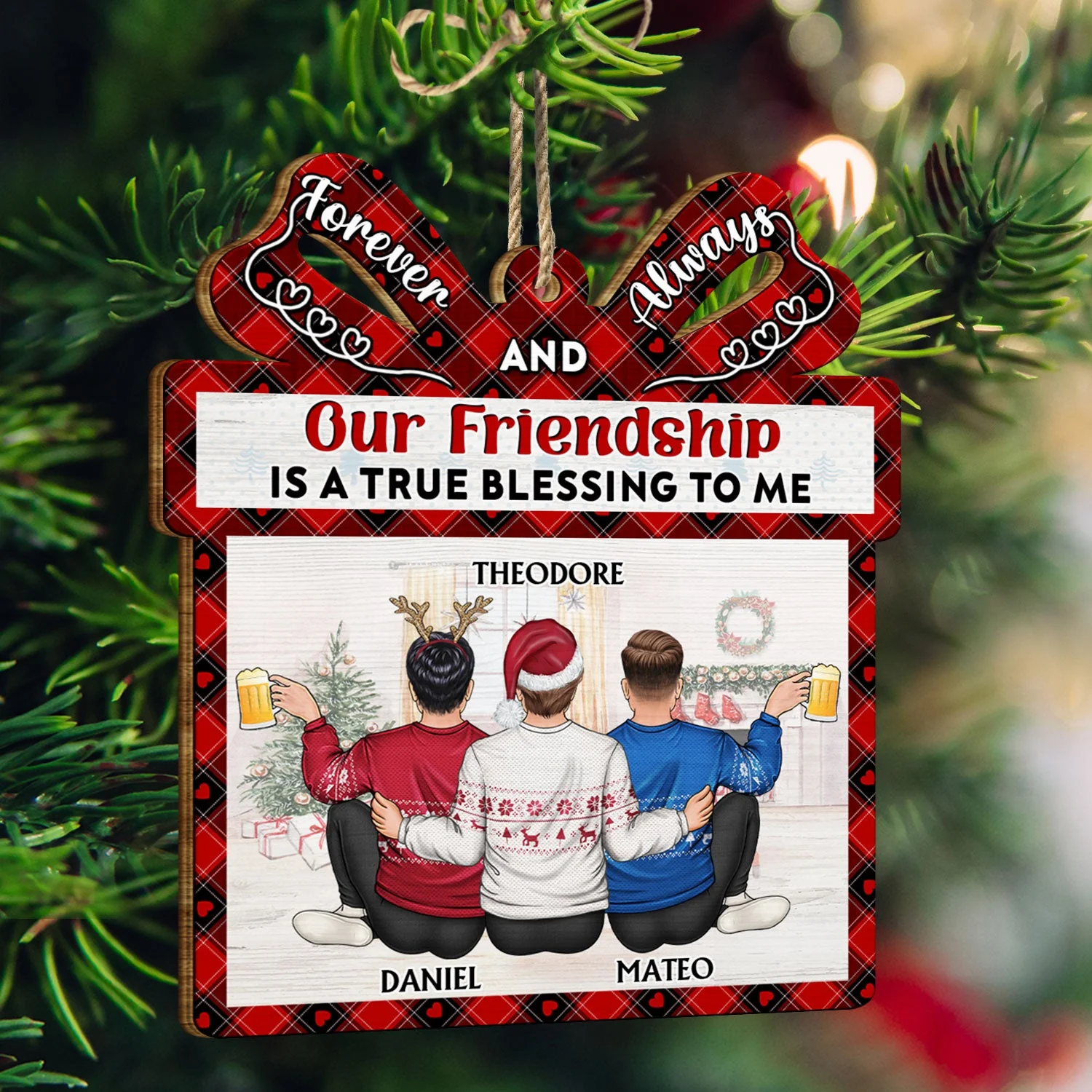 Our Friendship Is A True Blessing - Christmas Gifts For Besties, Best Friends - Personalized Custom Shaped Wooden Ornament - Image 3