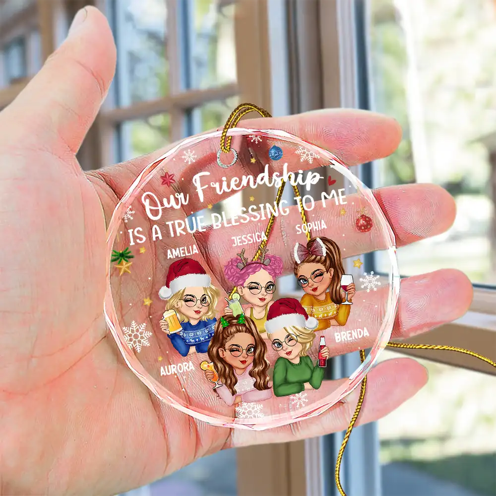 Our Friendship Is A True Blessing Christmas - Personalized Circle Glass Ornament - Image 4