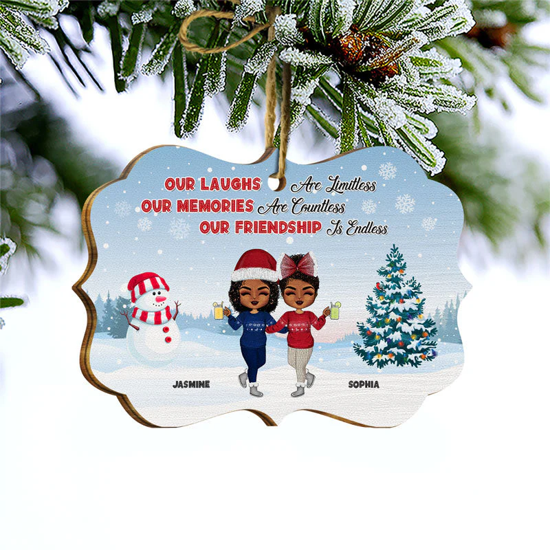 Our Friendship Is Endless - Bestie BFF Christmas Gift - Personalized Custom Wooden Ornament - Image 3
