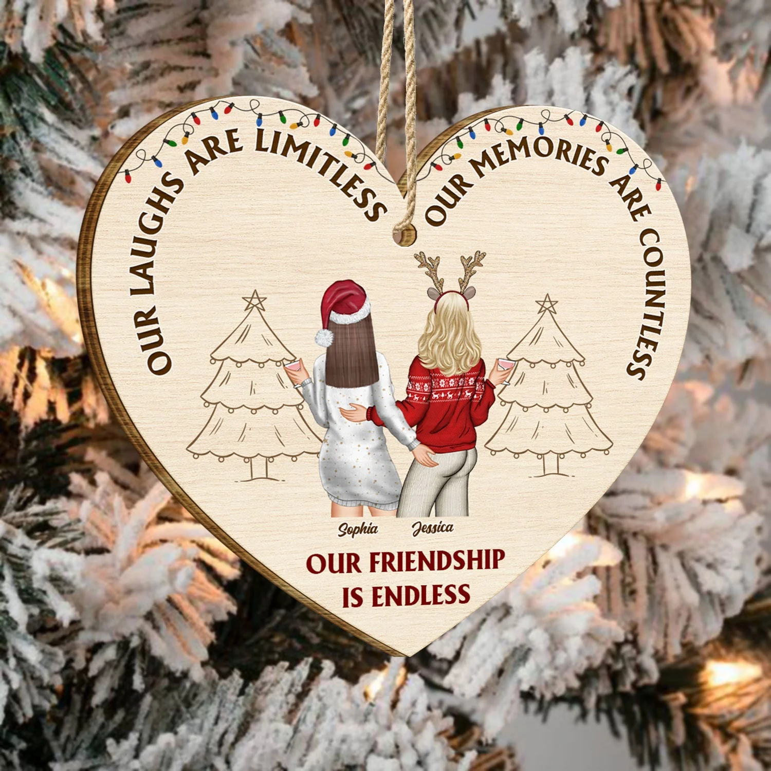 Our Friendship Is Endless - Christmas Gift For Besties, BFF Best Friends, Sisters - Personalized Custom Shaped Wooden Ornament - Image 2