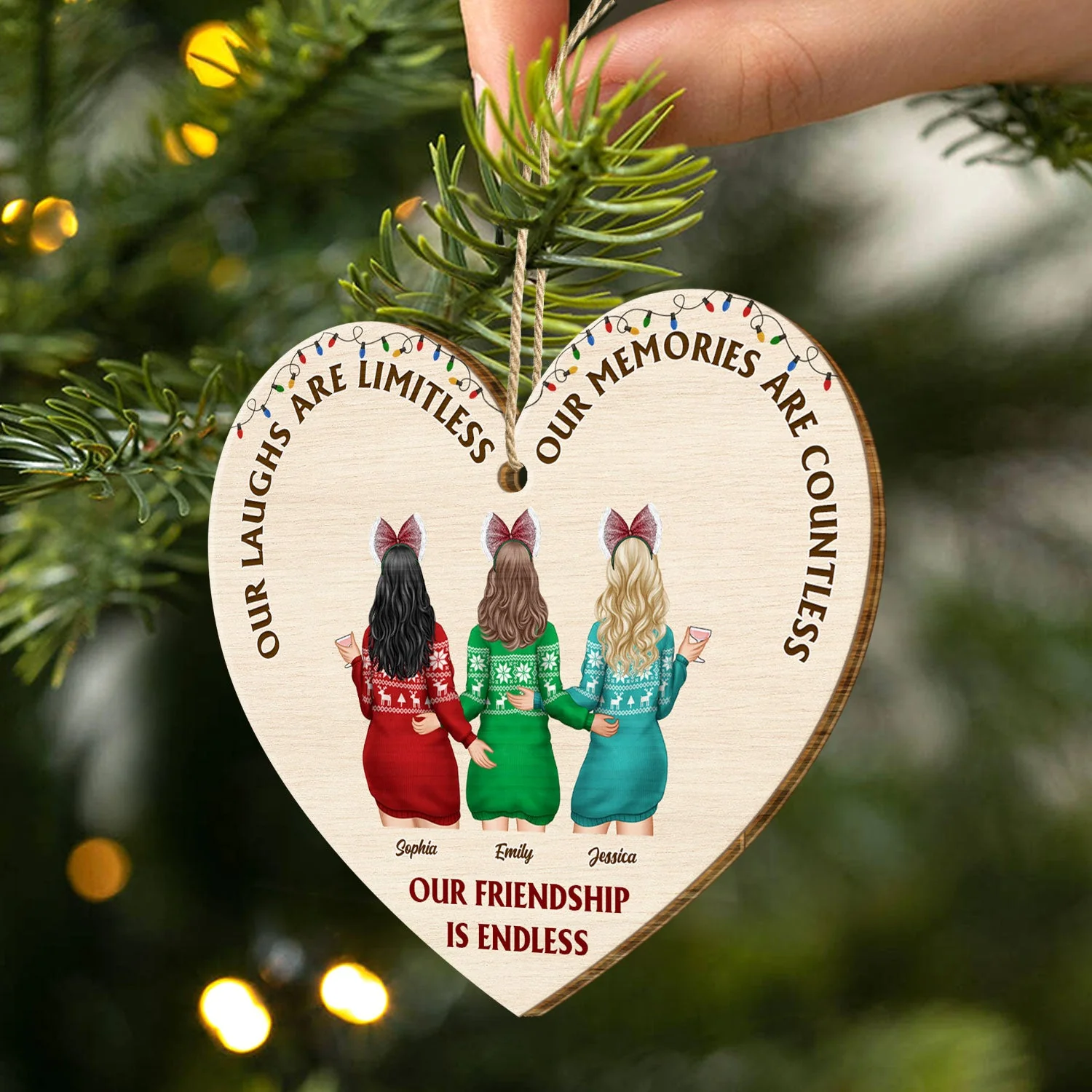 Our Friendship Is Endless - Christmas Gift For Besties, BFF Best Friends, Sisters - Personalized Custom Shaped Wooden Ornament - Image 3