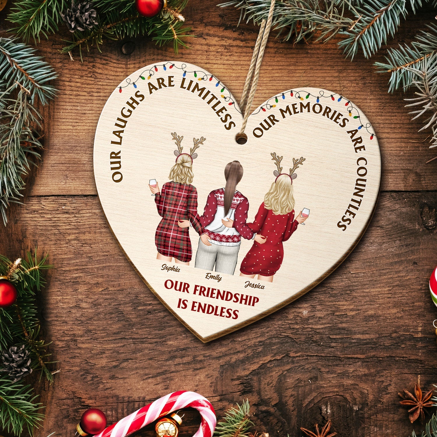 Our Friendship Is Endless - Christmas Gift For Besties, BFF Best Friends, Sisters - Personalized Custom Shaped Wooden Ornament - Image 5