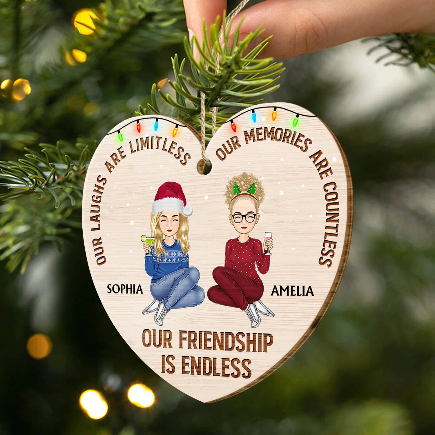 Our Friendship Is Endless - Christmas Gifts For Besties, Best Friends - Personalized Custom Shaped Wooden Ornament - Image 2