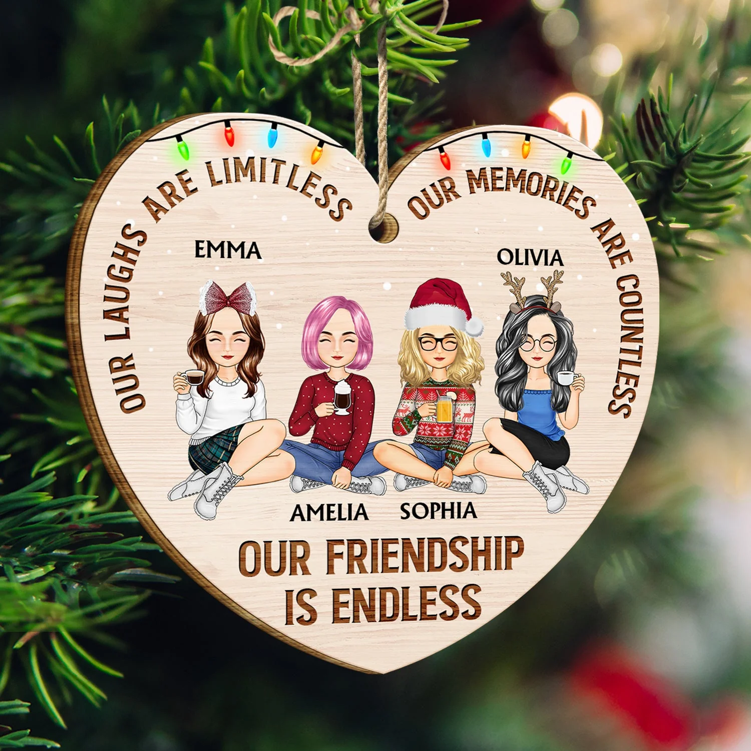 Our Friendship Is Endless - Christmas Gifts For Besties, Best Friends - Personalized Custom Shaped Wooden Ornament - Image 3