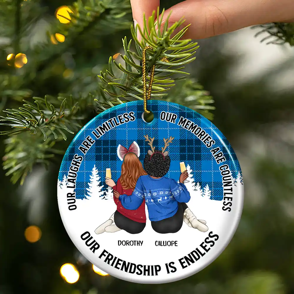 Our Friendship Is Endless - Personalized Circle Ceramic Ornament - Image 3