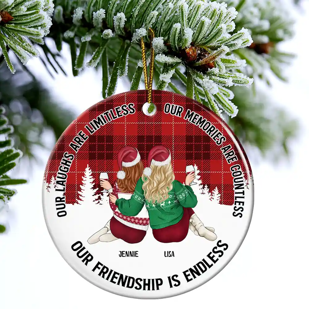 Our Friendship Is Endless - Personalized Circle Ceramic Ornament - Image 4