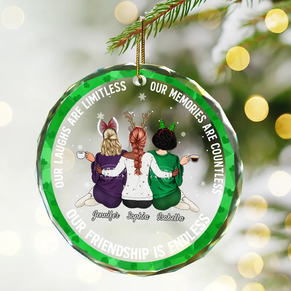 Our Friendship Is Limitless - Personalized Circle Glass Ornament - Image 2