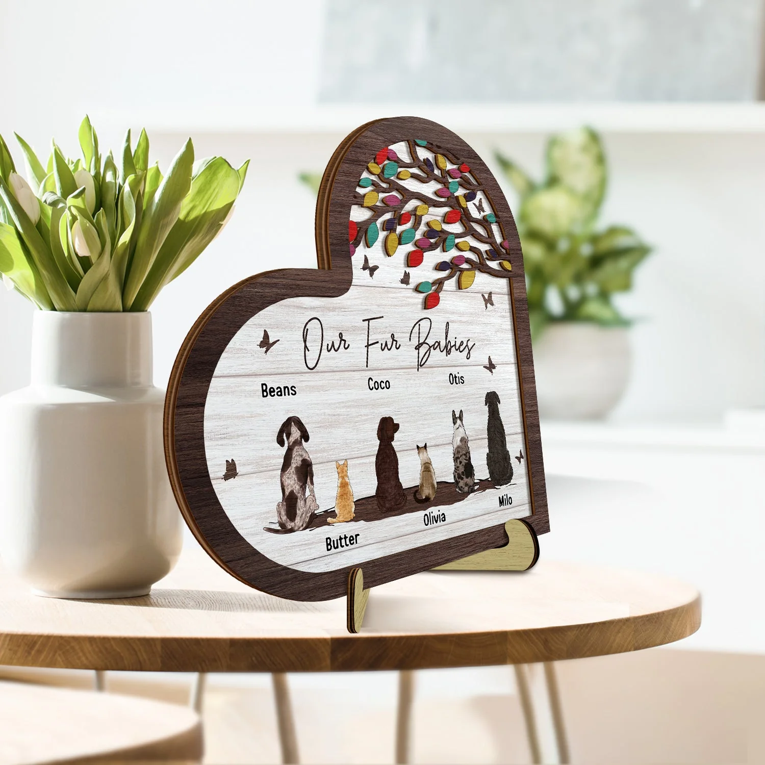Our Fur Babies - Gift For Dog Lovers, Cat Lovers, Pet Lovers - Personalized 2-Layered Wooden Plaque With Stand - Image 3