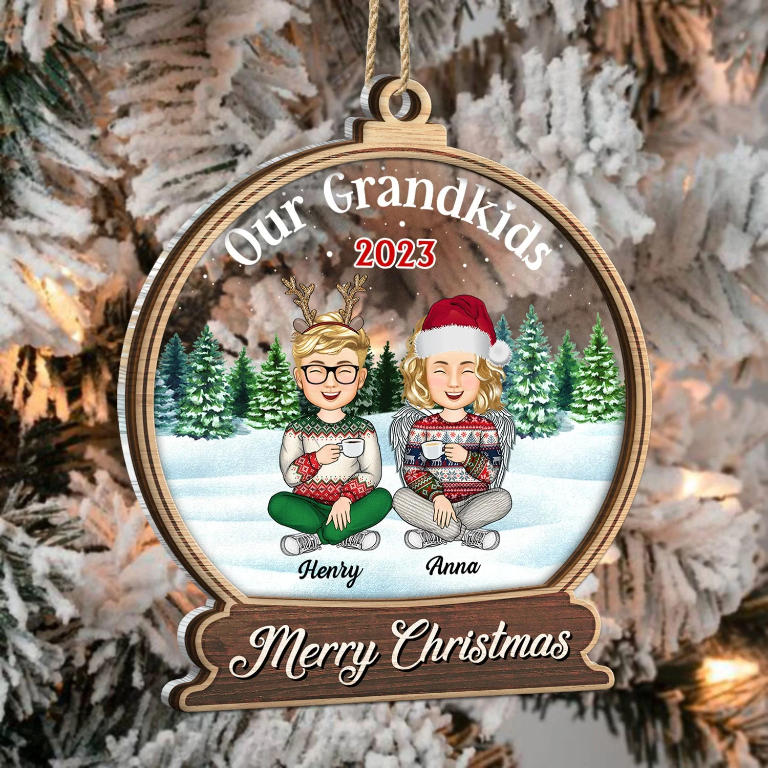 Our Grandkids Children - Christmas Gift For Family, Grandma, Grandpa, Grandparents - Personalized 2-Layered Mix Ornament - Image 3