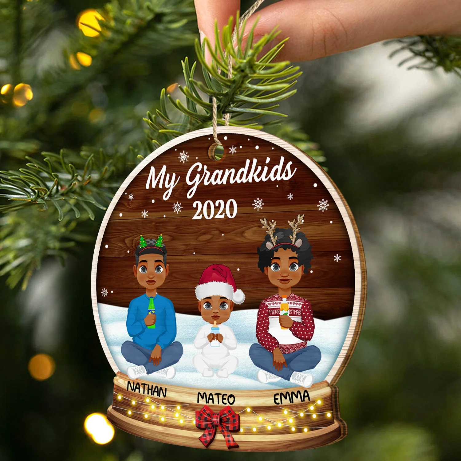 Our Grandkids Flat Art - Christmas, Loving Gift For Grandpa, Grandma, Grandparents - Personalized Custom Shaped Wooden Ornament - Image 2