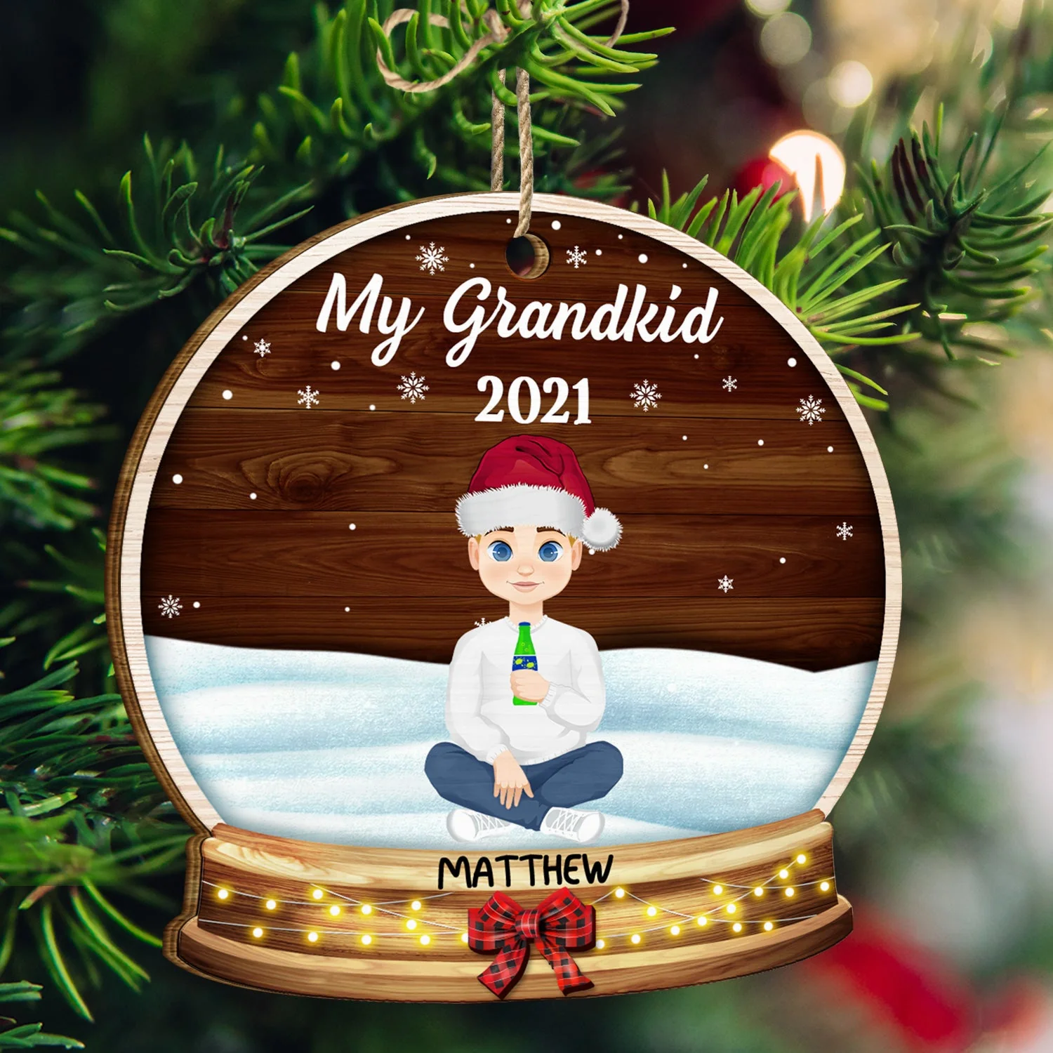 Our Grandkids Flat Art - Christmas, Loving Gift For Grandpa, Grandma, Grandparents - Personalized Custom Shaped Wooden Ornament - Image 3