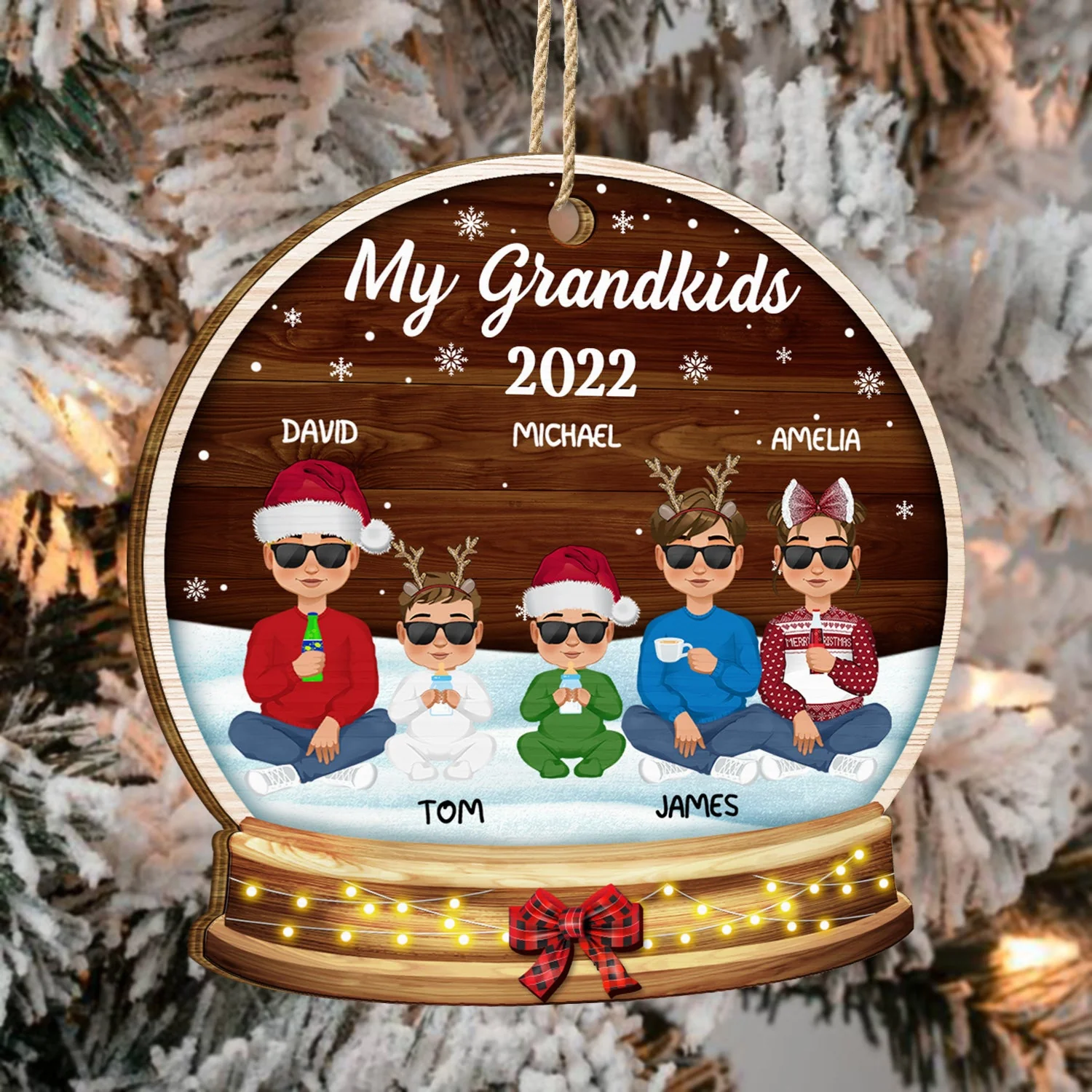 Our Grandkids Flat Art - Christmas, Loving Gift For Grandpa, Grandma, Grandparents - Personalized Custom Shaped Wooden Ornament - Image 4