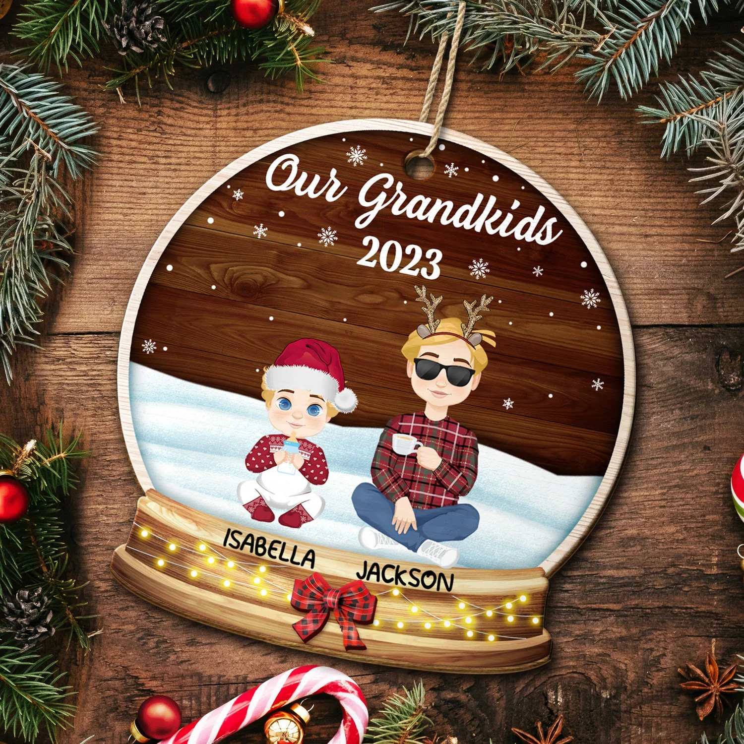 Our Grandkids Flat Art - Christmas, Loving Gift For Grandpa, Grandma, Grandparents - Personalized Custom Shaped Wooden Ornament - Image 5