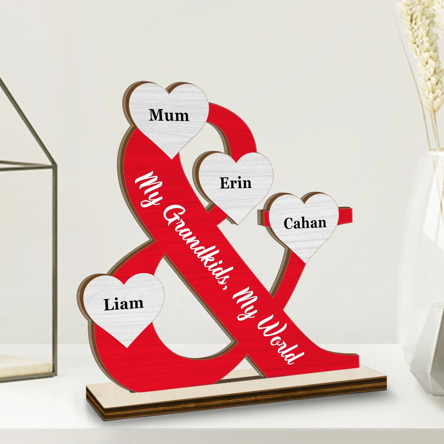 Our Grandkids Our World - Loving Gift For Parent, Grandparent, Nana, Papa - Personalized Custom Shaped 2-Layered Wooden Plaque - Image 2