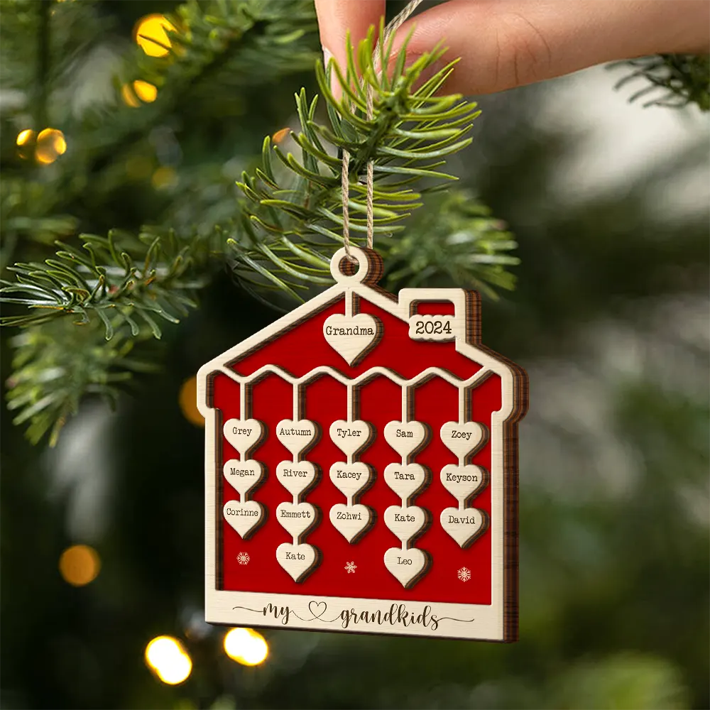 Our Grandkids Sweet Hearts - Personalized 2-Layered Wooden Ornament - Image 2