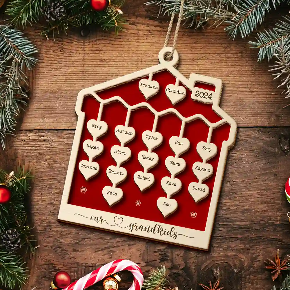Our Grandkids Sweet Hearts - Personalized 2-Layered Wooden Ornament - Image 5
