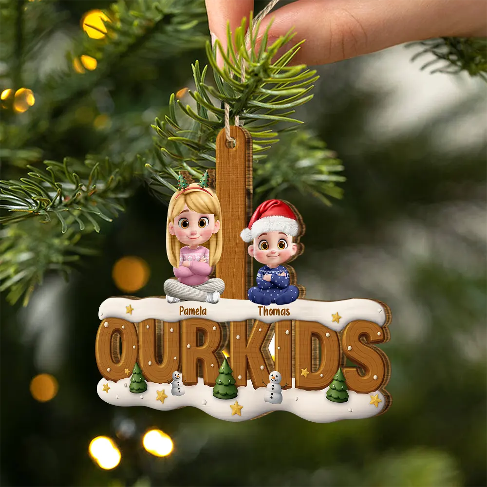 Our Kids Grandkids Christmas - Personalized Custom Shaped Wooden Ornament - Image 3
