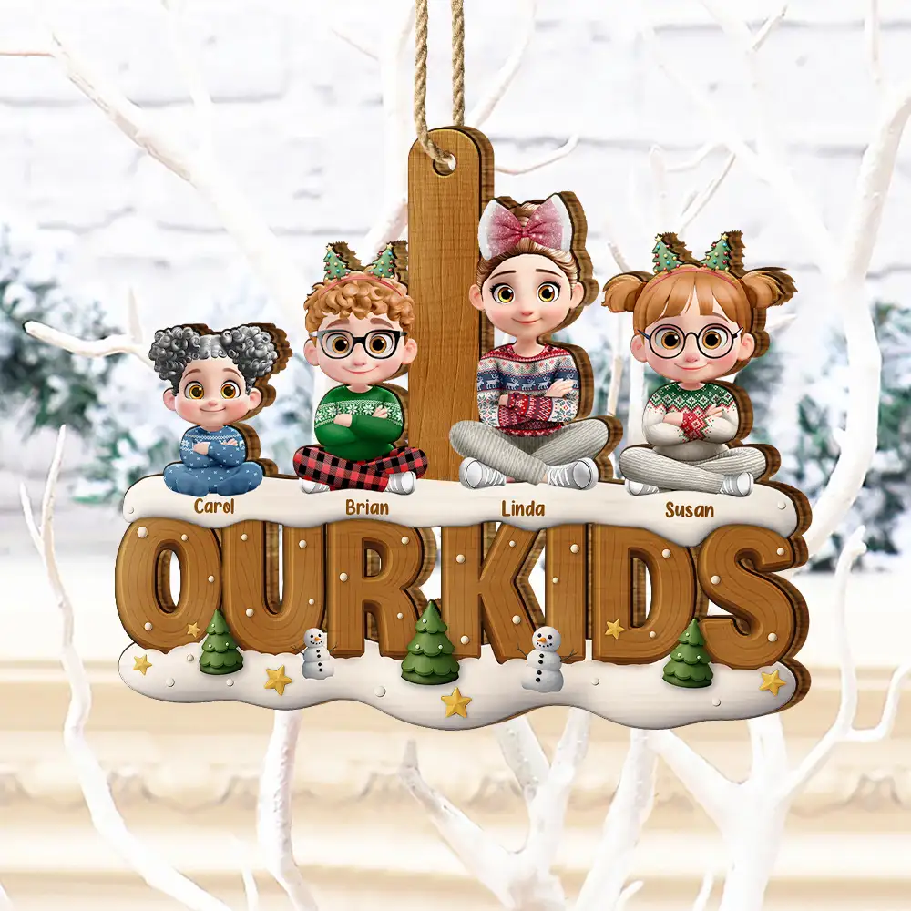Our Kids Grandkids Christmas - Personalized Custom Shaped Wooden Ornament - Image 5