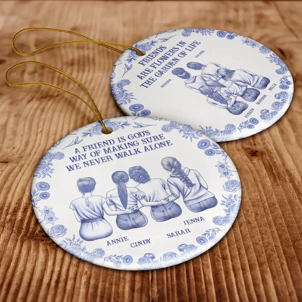 Our Laugh Are Limitless Toile De Jouy Pattern - Personalized Circle Ceramic Ornament - Image 6