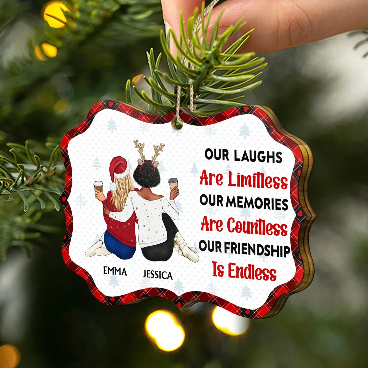 Our Laughs Are Limitless - Christmas Gifts For Besties, Best Friends - Personalized Medallion Wooden Ornament - Image 2