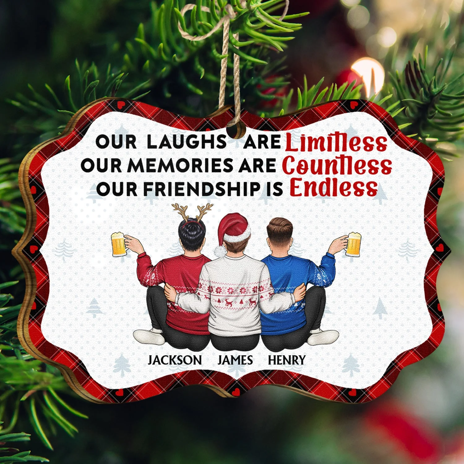 Our Laughs Are Limitless - Christmas Gifts For Besties, Best Friends - Personalized Medallion Wooden Ornament - Image 3