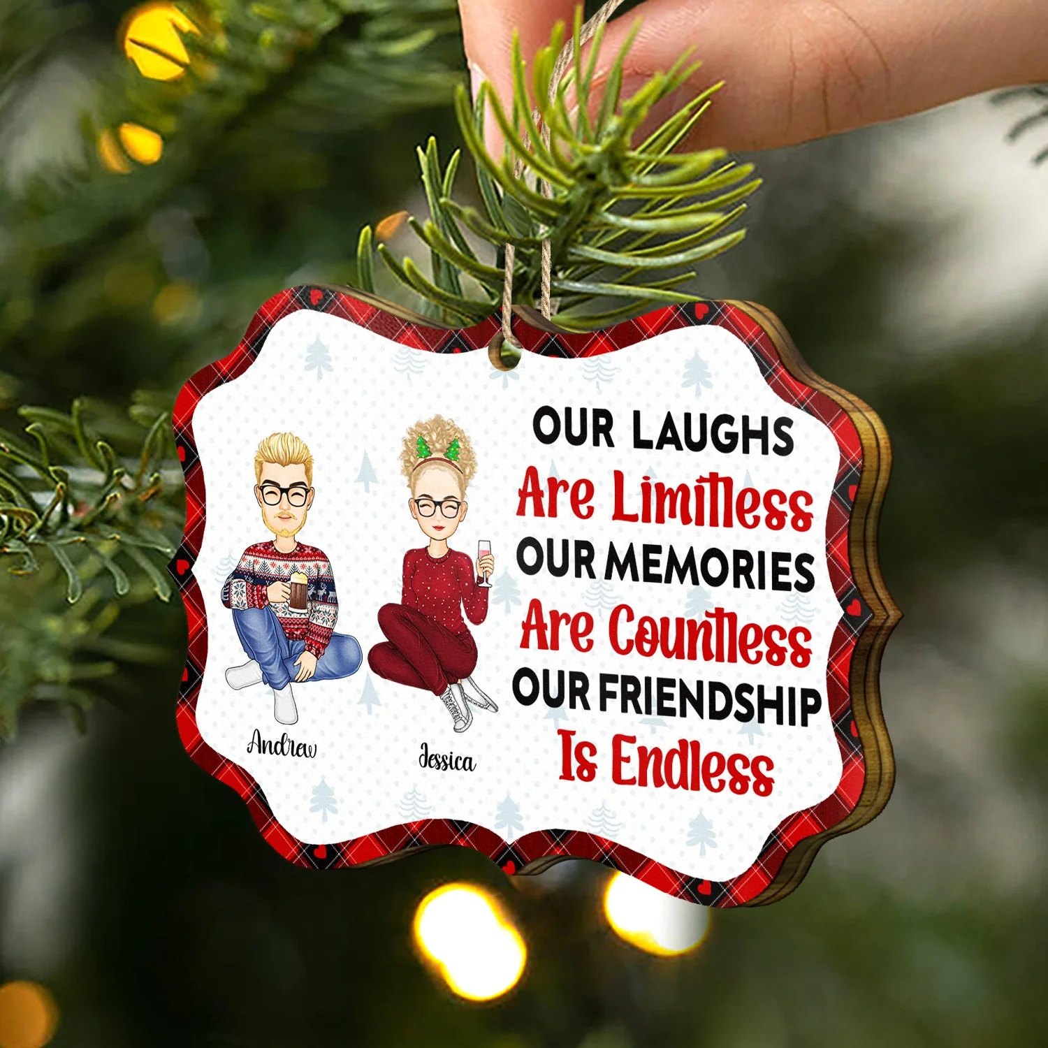 Our Laughs Are Limitless - Christmas Gifts For Besties, Friends - Personalized Medallion Wooden Ornament - Image 2