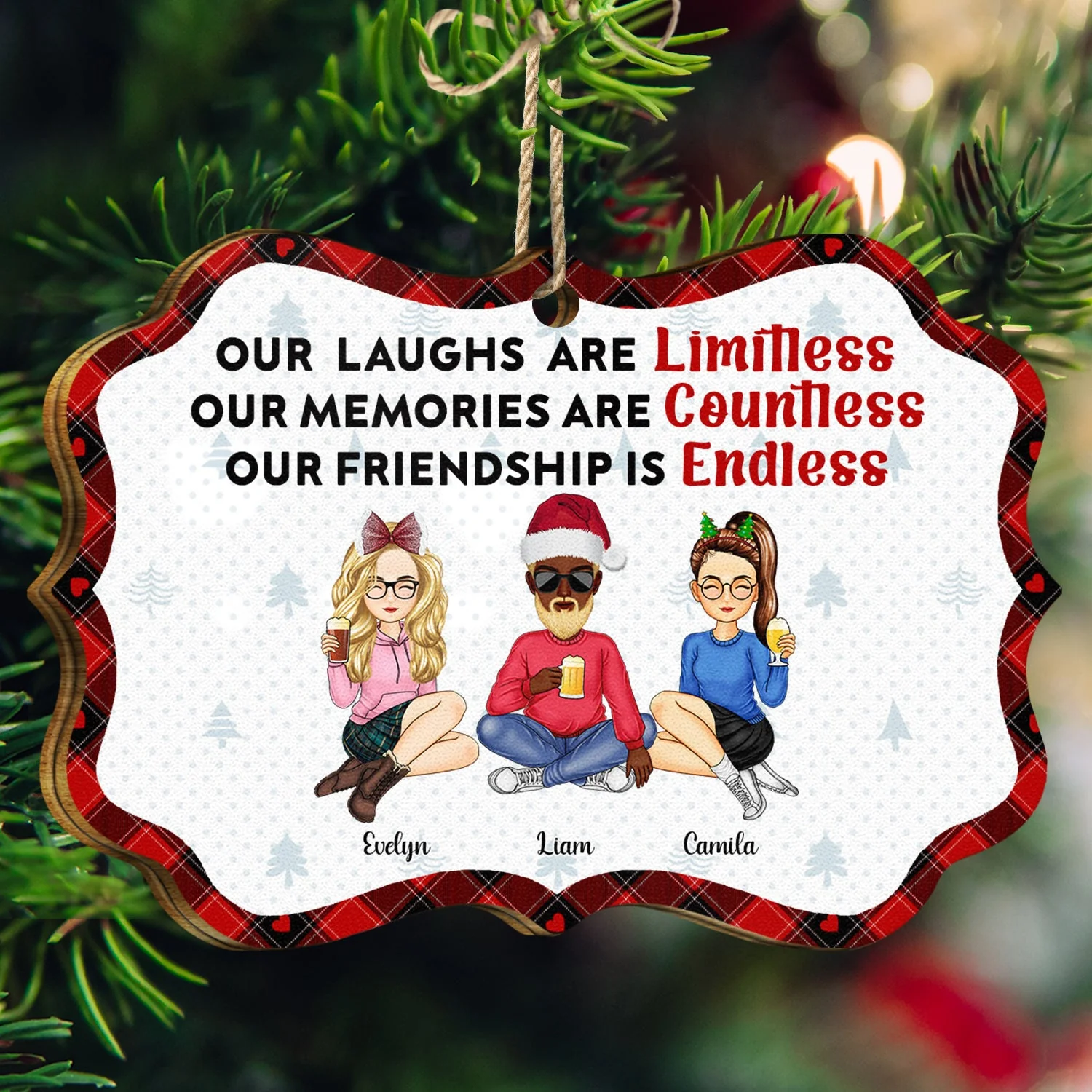 Our Laughs Are Limitless - Christmas Gifts For Besties, Friends - Personalized Medallion Wooden Ornament - Image 3