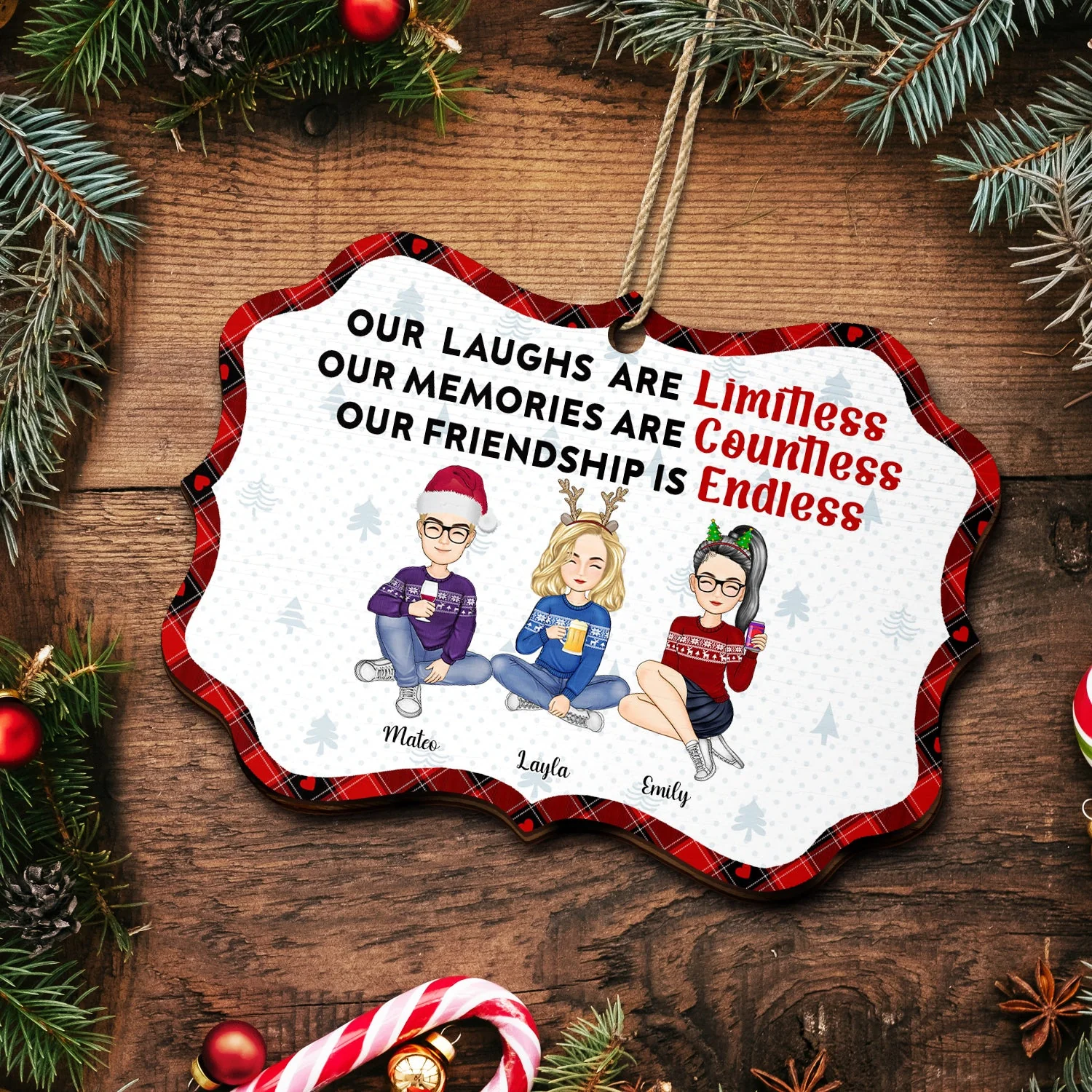 Our Laughs Are Limitless - Christmas Gifts For Besties, Friends - Personalized Medallion Wooden Ornament - Image 5
