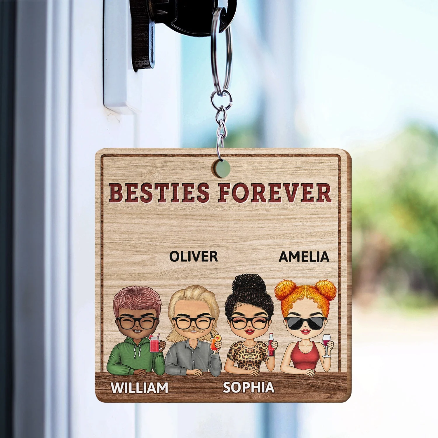Our Laughs Are Limitless - Funny, Anniversary, Birthday Gifts For Best Friends, Besties - Personalized Custom Wooden Keychain - Image 3
