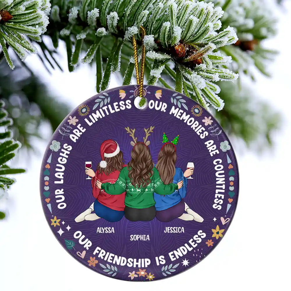 Our Laughs Are Limitless Our Memories Are Countless - Personalized Circle Ceramic Ornament - Image 4