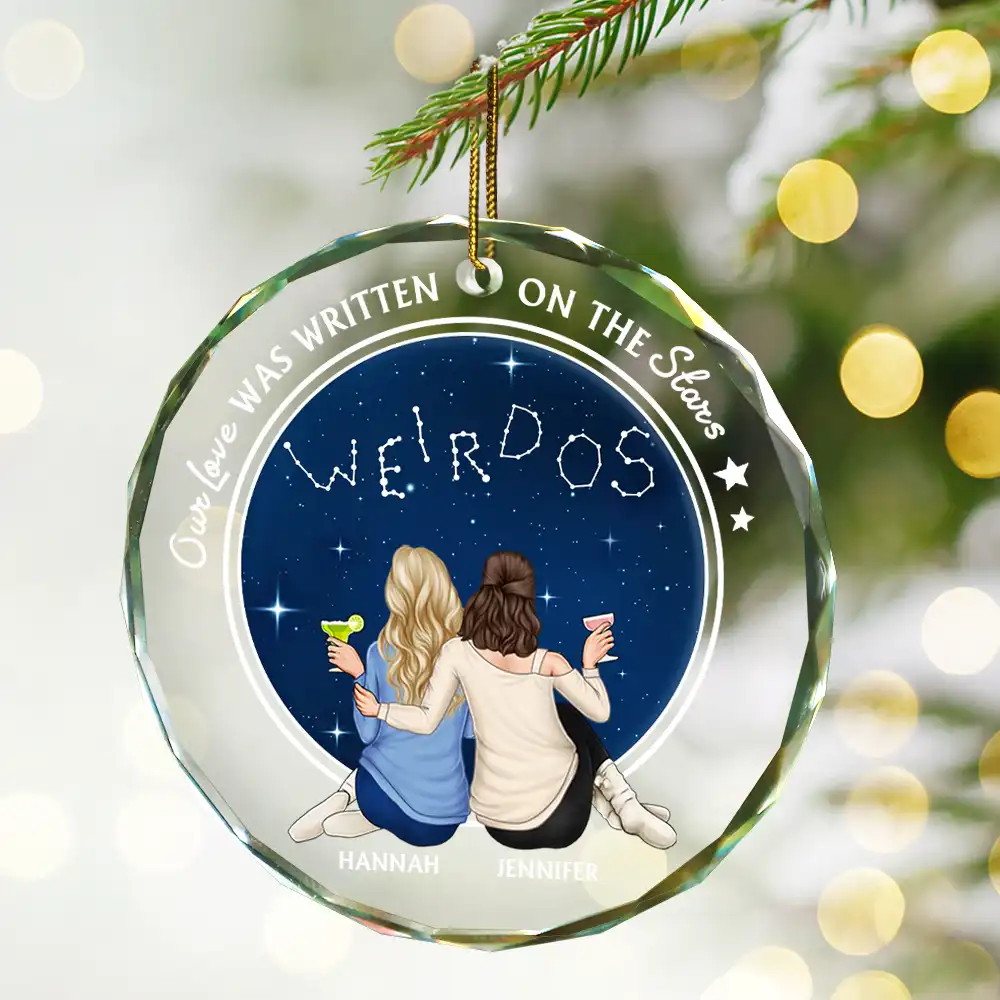 Our Love Was Written On The Stars - Personalized Circle Glass Ornament - Image 2