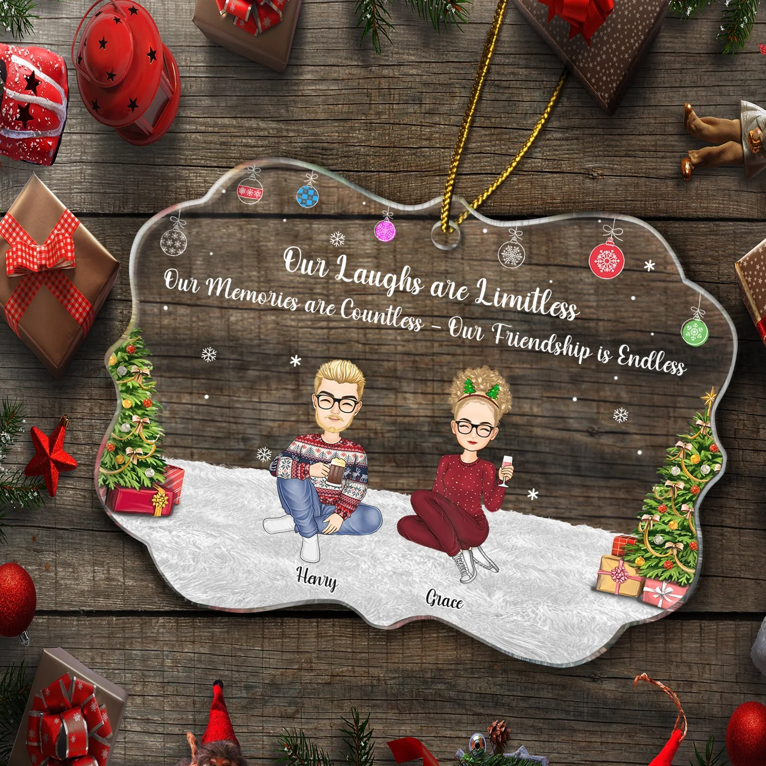 Our Memories Are Countless Our Friendship Is Endless - Christmas, Gift For Bestie - Personalized Medallion Acrylic Ornament - Image 5