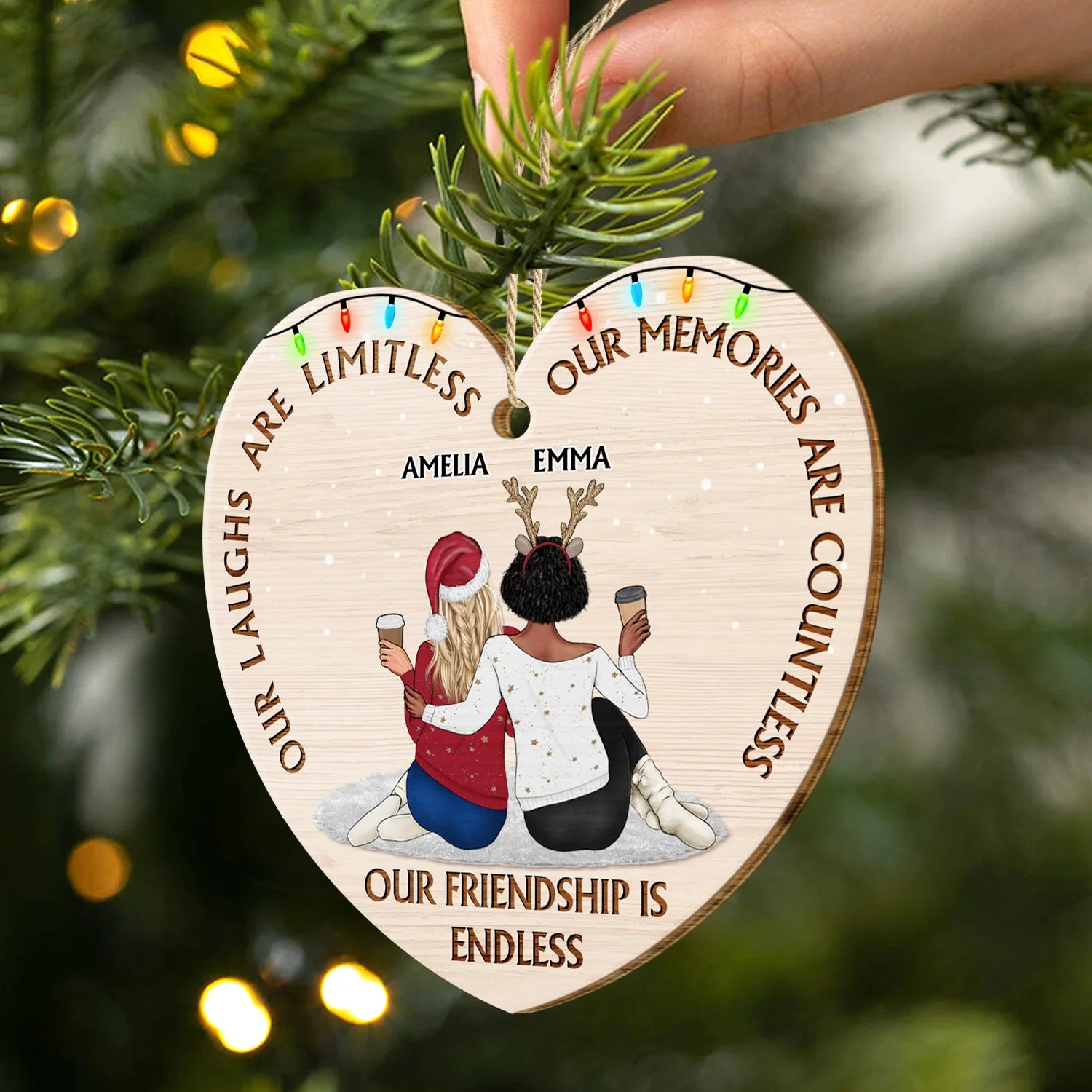 Our Memories Are Countless, Our Friendship Is Endless - Christmas Gifts For Best Friends, Besties - Personalized Custom Shaped Wooden Ornament - Image 2