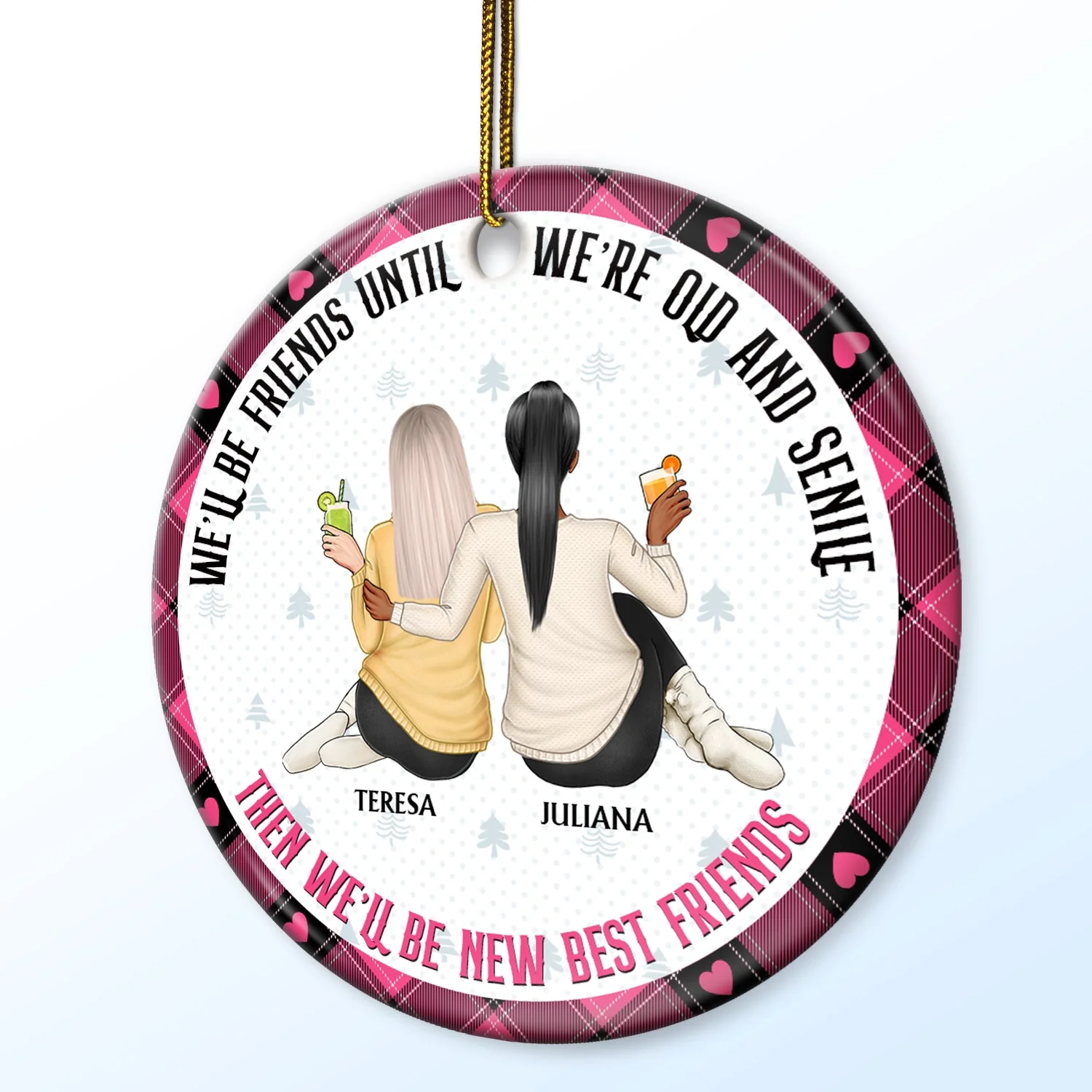 Our Memories Are Countless, Our Friendship Is Endless Pink - Christmas Gifts For Besties, Soul Sisters - Personalized Circle Ceramic Ornament - Image 2